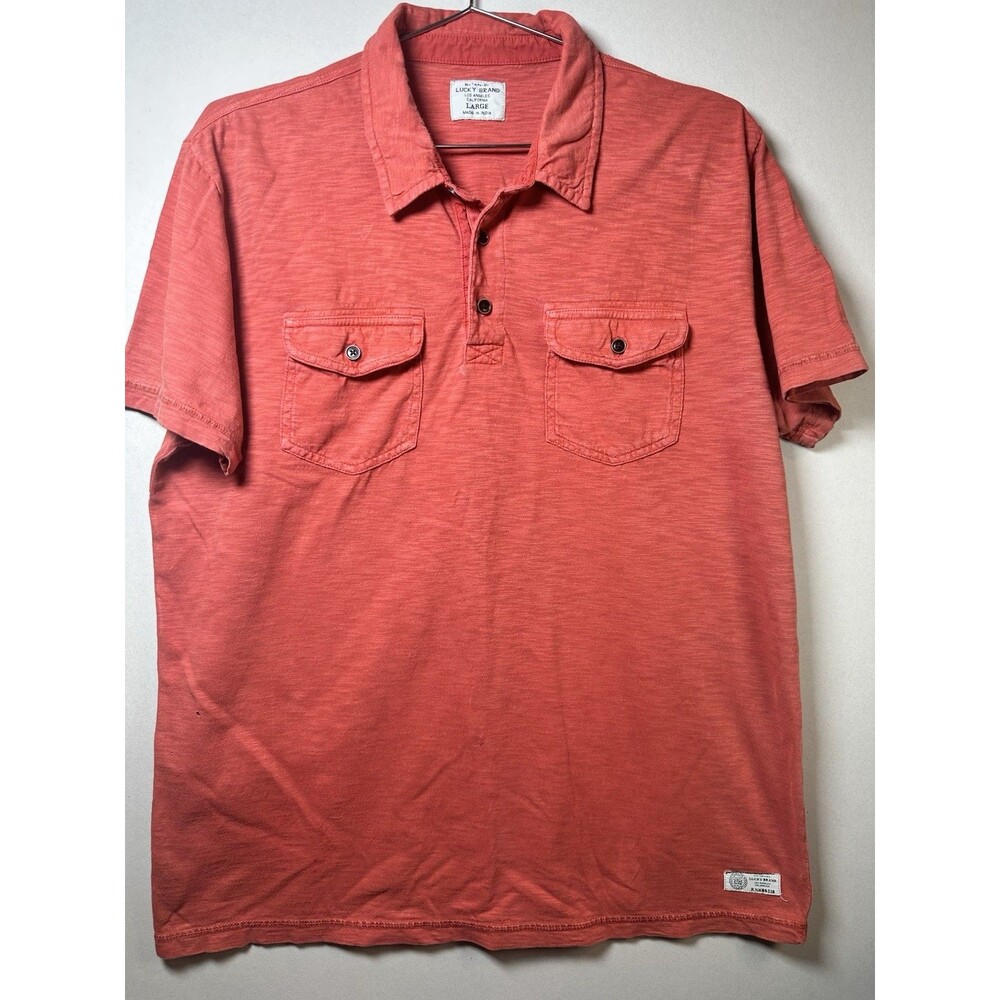 Lucky Brand Venice Burnout Polo Mens L Pink Beach Coastal Resort Summer Travel